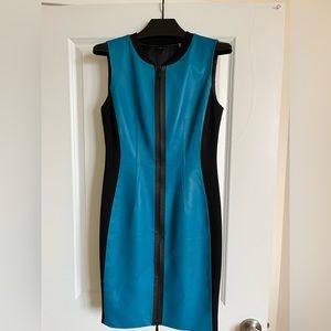 Tahari Zip Front, Leather, Blue and Black Dress